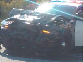 Photo received of the officer's Dodge Charger cruiser. SIU photo handout