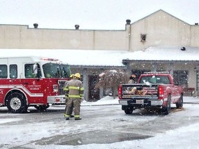 Meghan Balogh/Postmedia Network
Greater Napanee Fire Services responded to a call on Palace Road in Napanee on Tuesday, Jan. 2, 2018. A commercial building that houses a number of businesses was on fire. It took fire crews one and a half hours to put out the flames, which affected one unit at the back of the building that houses the Palace Market. As a result of investigation two Napanee men have been charged by OPP in connection to the blaze and other suspicious fires in the region, including Prince Edward County.