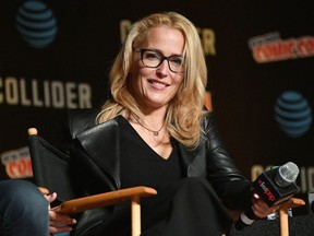 Gillian Anderson speaks onstage at The X-Files panel during 2017 New York Comic Con -Day 4 on October 8, 2017 in New York City.