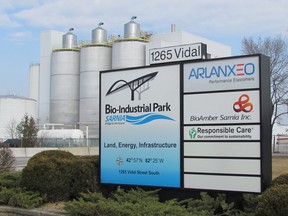 The Arlanxeo site in Sarnia is shown in this file photo. Origin Materials, a company based in California, is planning to building a commercial-scale demonstration plant at the Arlanxeo site. The demonstration plant will use wood chips and other bio-material to make chemicals used in the production of plastics and other materials. Municipal planning changes are being sought to clear the way for the plant to be built. (File photo)