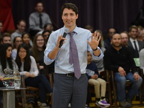 Prime Minister Justin Trudeau holds a town hall meeting at  Western University Alumni Hall on Thursday Jan 11, 2018. (MORRIS LAMONT, The London Free Press)
