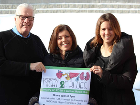 London liver transplant recipients Andy Moncrieff, left, Bonnie Di Bernardo and Jillian Di Bernardo are raising money for the organ transplant unit at London Health Sciences Centre. (DALE CARRUTHERS, The London Free Press)