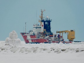 The CCGS Samuel Risley breaking ice in the Port of Goderich on Jan. 8. (Kathleen Smith/Goderich Signal Star)