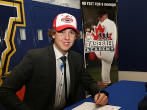 Local baseball product Brett Melanson signed a letter of intent in Sudbury on Friday, with Okanagan College in British Columbia. John Lappa/Sudbury Star/Postmedia Network