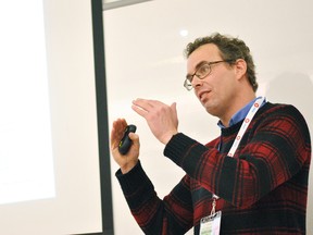 Lewis Lukens, an associate professor in plant biology at the Ridgetown Campus of the University of Guelph, discusses new gene-altering technology during the SouthWest Agricultural Conference on Jan. 4.