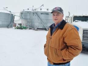 Richard Paton stands on his farm out near Iona Station in Dutton-Dunwich, west of St. Thomas. Paton is a district delegate for the Grain Farmers of Ontario, an agriculture group with a heavy stake in the upcoming provincial election. (Louis Pin // Times-Journal)