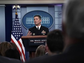 Physician to U.S. President Donald Trump Dr. Ronny Jackson speaks during the daily White House press briefing at the James Brady Press Briefing Room of the White House January 16, 2018 in Washington, DC. (Photo by Alex Wong/Getty Images)