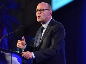 Mayor Matt Brown delivers his state of the city address to a crowd of 1280 at the London Convention Centre on Tuesday. (MORRIS LAMONT, The London Free Press)