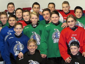 Members of the Nickel City Sons major peewee AAA hockey team pose for a photo at a recent practice. Photo supplied