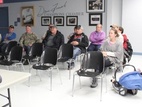 An amalgamation process is underway and the chance of combining Huron-Kinloss hockey players is looking positive. A recent meeting held at the Lucknow Sports Complex was the third meeting of four on Wednesday Jan. 10, 2018. Hockey parents gathered in the Dave Farrish room to take in the presentation on what amalgamating the communities would mean for the towns and the hockey teams. Pictured: Hockey families sat in the Dave Farrish room to take in the amalgamation presentation to find out the benefits of combing the kids of Huron-Kinloss into one unit. (Ryan Berry/ Kincardine News and Lucknow Sentinel)