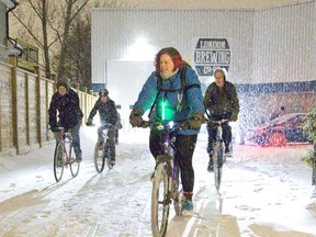 A dozen members of London's cycling community held a memorial bike ride for 85-year-old Tae-Kuhn (Thomas) Ha, a cyclist who was struck and killed in a hit-and-run earlier this month. (DEREK RUTTAN, The London Free Press)