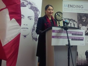 Status of Women Minister Maryam Monsef announces new funding for gender-based violence services on Jan. 17, 2018 in Peterborough, Ont. Status of Women Canada / Twitter