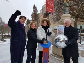 Joining UWPH at the Campaign Thermometer were workplace volunteers Donald Bell, representing LCBO, and Luann Strasser from the Huron-Perth Healthcare Alliance (HPHA). These organizations are two of United Way’s top donors and represent 21 locations across the communities of Perth and Huron. LCBO contributed $62,992 from their Give Back Where You Live at the Till campaign and HPHA contributed $60,036 from their workplace campaign. (Contributed photo)