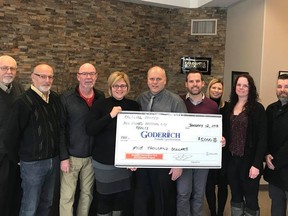 Presenting their cheque to members of the Revitalization Committee are (L-R holding cheque) Laura Herman, Todd Stanbury, Donny Rivers, Erin Wilson and Deb Graham. (Contributed photo)
