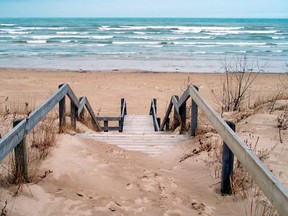 The Lake Huron shoreline at Ipperwash is shown in this file photo. The Lake Huron Centre for Coastal Conservation is recruiting volunteers to act as coast watchers between May and October. (File photo)