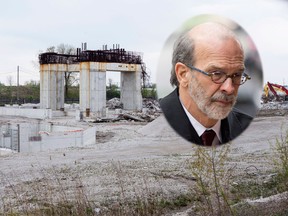 The remains of the 800-megawatt gas-fired power plant, which had it's construction canceled by the then Liberal Government of Ontario prior to the provincial general election of 2011 and Former Dalton McGuinty Chief of Staff David Livingston. (Chris Young/THE CANADIAN PRESS)