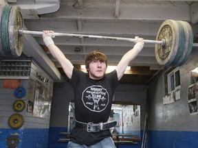 Joel Asselin, a member of the Sudbury Weightlifting Club trains in Sudbury, Ont. on Wednesday January 17, 2018. Asselin will be representing Ontario at the Canadian Junior Weightlifting Championships in Halifax this weekend.Gino Donato/Sudbury Star/Postmedia Network