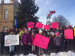 Participants in the Women's Movement March walked through the downtown core in Woodstock Saturday morning. (HEATHER RIVERS, Sentinel-Review)