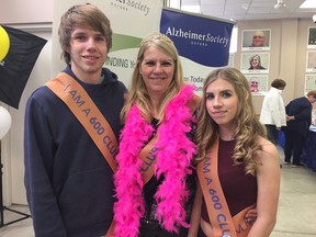 Arlene Wright, with son Nash O'Leary and daughter Regan O'Leary, was crowned Queen of the Walk for Alzheimers in Ingersoll Saturday for raising $22,000 over about 14 years. (HEATHER RIVERS, Sentinel-Review)