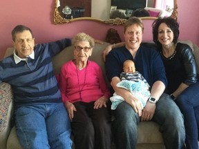 Antoine Boisvenue, left, Elizabeth Jokinen, Ryan Crouch, Jace Crouch and Debbie Crouch got together for this family photo featuring five generations.