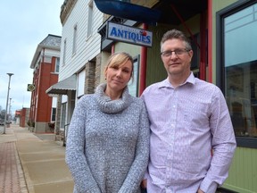 Michelle and Bill Trombley stand outside their now-open shop, The Dented Can, in Rodney, Ontario. A community improvement plan has triggered roughly $2.5 million in rural investment since October 2015 from people like the Trombleys, including in places like downtown Rodney. (Louis Pin/Times-Journal)