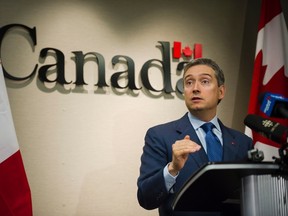 Minister of International Trade Francois-Philippe Champagne speaks to press about the Comprehensive and Progressive Agreement for Trans-Pacific Partnership, in Toronto on Tuesday, January 23, 2018. THE CANADIAN PRESS/Christopher Katsarov