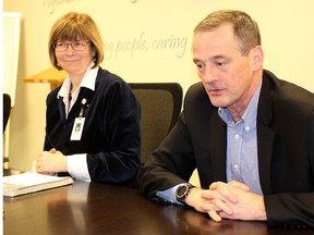 Chatham-Kent Health Alliance president and CEO Lori Marshall (left) and Rob Devitt, provincially-appointed supervisor, provided an update on hospital issues on Tuesday. Ellwood Shreve/Postmedia Network