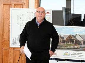 South Huron Hospital Foundation chair Pat O’Rourke stands in front of the crowd at Huron Motor Products to announce that the Jessica’s House Capital Campaign Committee had exceeded their campaign goal of $3.4 million on Jan. 17. (William Proulx, Exeter Lakeshore Times-Advance)