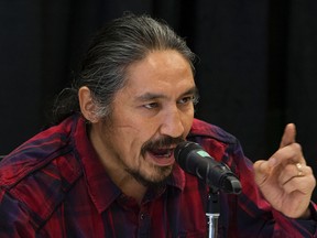 Chief Allan Adam of the Athabasca Chipewyan First Nation takes part in a press conference in Edmonton, Alta. on Wednesday Jan. 11, 2017. The press conference followed actress Jane Fonda’s trip to Fort McMurray. David Bloom/Postmedia Network