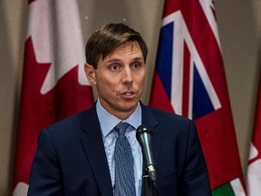 Ontario Progressive Conservative Leader Patrick Brown speaks at a press conference at Queen's Park in Toronto on Wednesday. (THE CANADIAN PRESS)