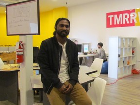 Liwordson Vijayabalan, creative director at TMRRW Inc., in downtown Sarnia, is part of the millennial generation that was subject of a recent study ranking Canadian cities as "millennial hot spots." Sarnia was 51st out of a list of 85 communities. ( Paul Morden/Sarnia Observer)