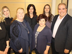 Supplied photo
Back, left to right, are Nicole Stewart, public health murse, Public Health Sudbury & Districts; Lisa Grace, HSN Clinical Manager of the Birthing Centre; and Sara Vildis, midwife. Front, left to right, are Mary Lou Hussak, president and CEO of HSN Foundation; Shannon Dowdall-Smith, Manager of Health Promotion Division, Public Health Sudbury & Districts; Karri-Ann Jones, public health purse, Public Health Sudbury and Districts; and Dominic Giroux, president and CEO of Health Sciences North.