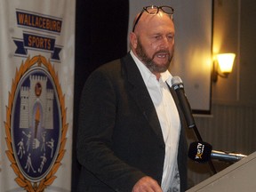 Former NHL all-star defenceman Al Iafrate speaks at the 37th annual Wallaceburg Sports Hall of Fame dinner and induction ceremony at the UAW hall in Wallaceburg, Ont., on Saturday, Jan. 27, 2018. (DAVID GOUGH/Wallaceburg Courier Press/Postmedia Network)
