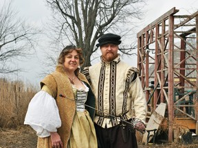 Kelly and Raven Ridley are shown in the Middle Ages-era garb outside their Merlin-area home Jan. 24, 2018. The two have started holding meetings of the Society for Creative Anachronism in Chatham on the first Monday of every month. (Tom Morrison/Chatham This Week)