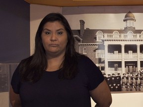 Kaley Rubin speaks about her experience as a child of a residential school survivor in the locally-produced documentary Aftershock. The film plays at Forest's Kineto Theatre on Feb. Admission is free. 
Photo courtesy of Wandering Mind Production for Sarnia This Week