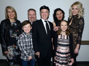 Cast of Fun House: Nicole Newell, Duane Woods, John Gerry, Elena Reyes, Lo Nielsen, and the kids in front Nathaniel Keith and Leah Gliddon, l-r, at the 2017 Brickenden Awards held at the Wolf Performance Hall. (MORRIS LAMONT, The London Free Press)