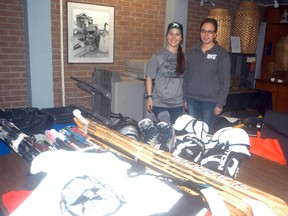 Markham Thunder CWHL player Fielding Montgomery headed up a hockey equipment drive to benefit Walpole Island. She presented the equipment to Shawnna Smith, the Right to Play community mentor for Walpole Island. Players, friends and family made donation of the hockey equipment, which was delivered to Walpole Island on Saturday. There was so much equipment it took up most of the lobby area of the Walpole Island Heritage Centre.