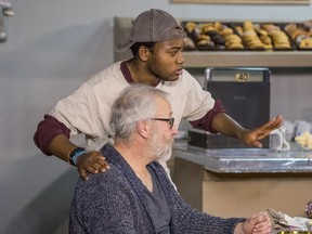 Richard Palimaka and Paul Smith star in King's Town Players' production of Tracy Letts' Superior Donuts, now playing at the Kingston Yacht Club. (Photo courtesy of Cory LaPointe)