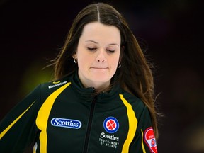 Northern Ontario skip Tracy Fleury of Sudbury takes part in a match at the Scotties Tournament of Hearts in Penticton, B.C., on Friday, Feb. 2, 2018. THE CANADIAN PRESS/Sean Kilpatrick