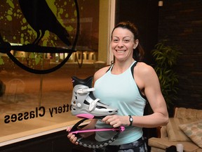 Kangoo instructor Tabitha Leinweber holds a Kangoo Jump boot (Peter Shokeir | Whitecourt Star).