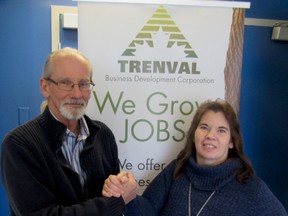 SUBMITTED PHOTO
Trenval's retiring executive director, Glenn Kozak, congratulates his successor, Amber Darling, who takes over duties on April 1.