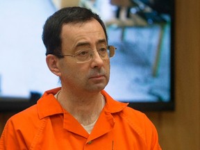 Former Michigan State University and USA Gymnastics doctor Larry Nassar appears in court for his final sentencing phase in Eaton County Circuit Court on February 5, 2018 in Charlotte, Michigan. RENA LAVERTY/AFP/Getty Images
