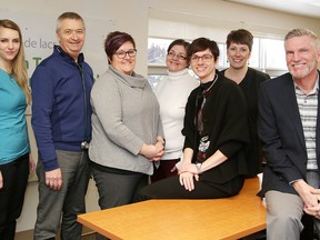 Some members of the City of Lakes Family Health Team: Kelsey Girard, Dr. Tom Crichton, Brigitte Gravelle, Nancy Tripodi, Dr. Natalie Goodale, Sandy Tegel and David Courtemanche, executive director, in Sudbury. City of Lakes Family Health Team is celebrating 10 years of service. Gino Donato/Sudbury Star/Postmedia Network