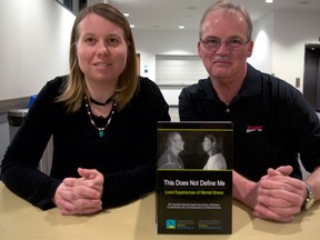 Aimee Fischer (left) and Robert Chatterson are two of the contributors whose stories are told in the new book, This Does Not Define Me. Canadian Mental Health Association, Middlesex released the book on Bell Let’s Talk Day Jan. 31. (CHRIS MONTANINI, Londoner)