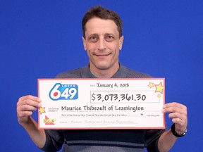 Maurice Thibeault on Jan. 4 picked up half of the just over $6-million lottery prize he won from the Sept. 20, 2017 LOTTO 6/49 draw on a ticket he purchased in Chatham. Controversy has surrounded the lottery win since Thibeault's former common-law girlfriend Denise Robertson claimed she was owed half of the winnings, because they had been purchasing lottery tickets together. This week, Robertson’s lawyer said the battle is now going to court. Handout/Postmedia Network