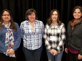 The new executive board of the Kinoomaadziwin Education Body includes Lisa Michano co-chair, Catherine Pawis, chair, Lauri Hoeg, treasurer, and Evelyn Ball, secretary. Supplied photo
