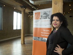 Rebecca Courey, Design House London?s principal designer, shows off the community space in their award -winning renovation of the old Gardner Galleries at 186 York St. (MIKE HENSEN, The London Free Press)