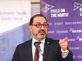 Minister of Energy and Sudbury MPP Glenn Thibeault announced a capital grant of more than $21 million in support of Health Sciences North's Learners' Centre in Sudbury, Ont. on Friday February 9, 2018. John Lappa/Sudbury Star/Postmedia Network