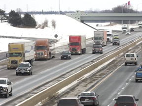 Police handed out more than 100 tickets during Operation Safe Trucking, a five-day December enforcement blitz targeting transport trucks on highways across the province. Results were released by the OPP this week.  (MIKE HENSEN, The London Free Press)