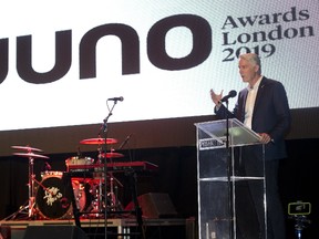 Allan Reid, president of the Juno Awards, speaks at the London Music Hall during a press conference on Monday, Jan. 29, 2018 to announce that London will host the 2019 Juno awards. (DEREK RUTTAN, The London Free Press)